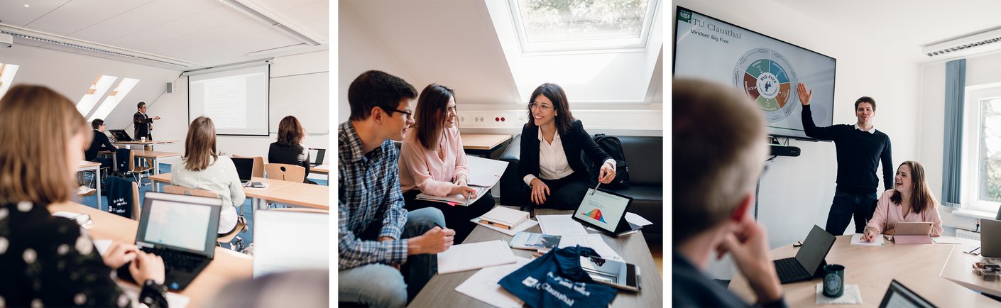 Drei Bilder zusammengeschnitten die den Studiengang Digitales Management darstellen